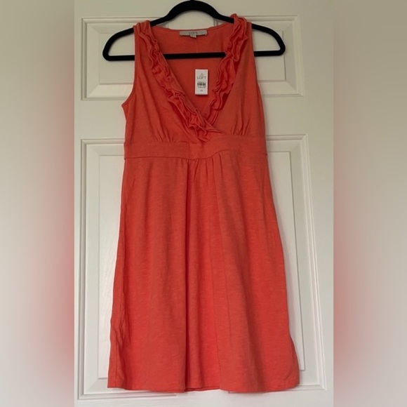 NWT LOFT Salmon Orange Ruffle Front Midi Cotton Blend Sundress Size XS Coverup - Picture 1 of 4